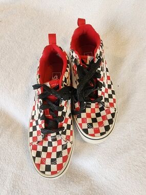 Vans Checkerboard Lace-Up Sneakers - Red/Black/White Sz 5